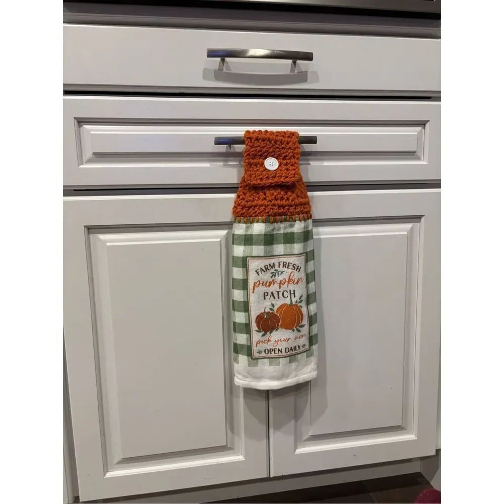 Crochet Top Kitchen Towel-Farm fresh pumpkin patch-pick your own